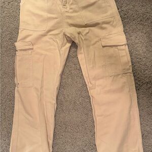 Tan Cargo Pants with Large Pockets and Sturdy Fabric
